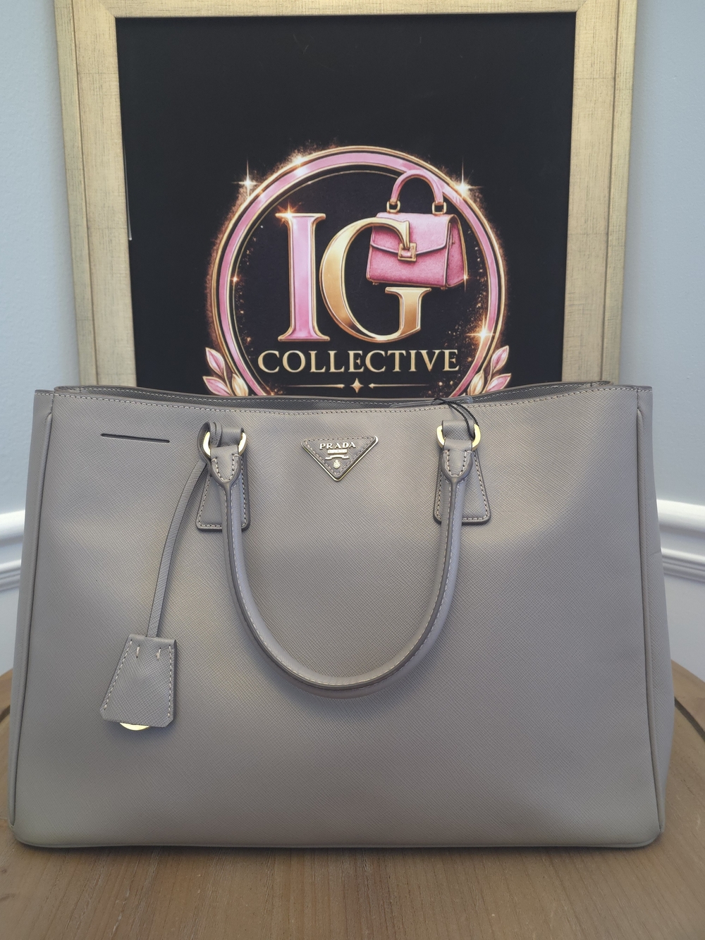 Prada Saffiano Leather Tote Bag in Taupe